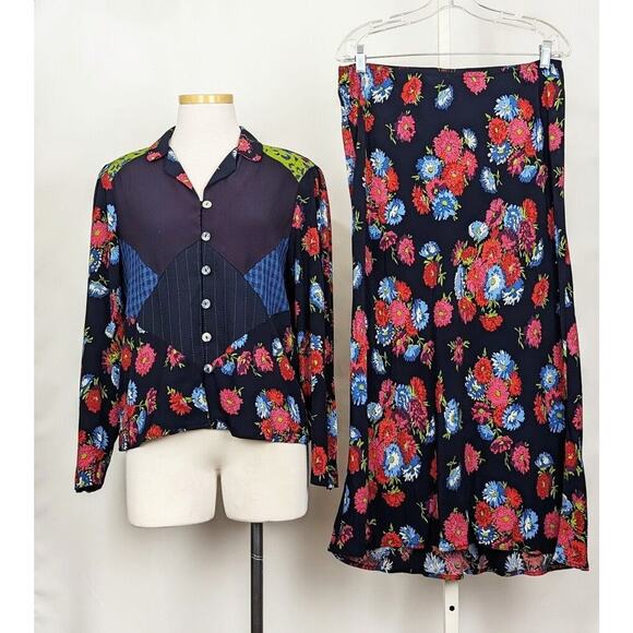 Carole Little Dresses & Skirts - Vintage 90s Top Skirt Set Carole Little Floral Art to Wear Size 8 10 Petite Flaw